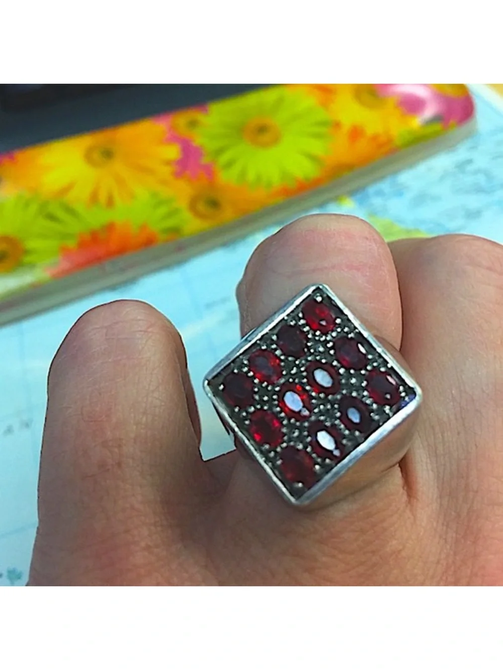 Genuine garnets sterling silver bod ring